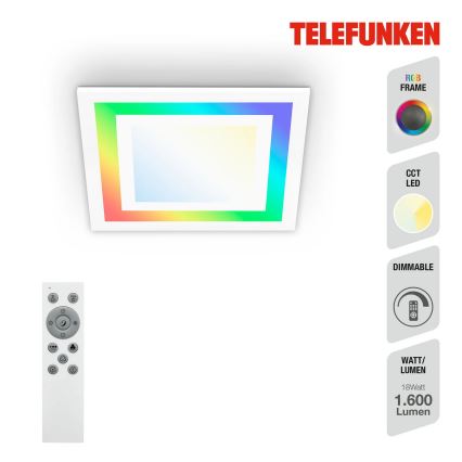 Telefunken 318706TF - Pannello LED RGBW dimmerabile, 18W, 230V, 3000-6500K + telecomando