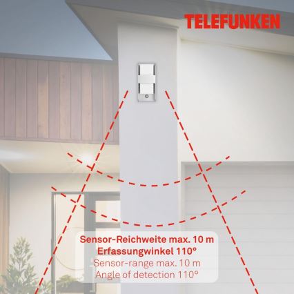 Telefunken 321104TF - Applique da esterno con sensore 1xE27/12W/230V IP44 bianco