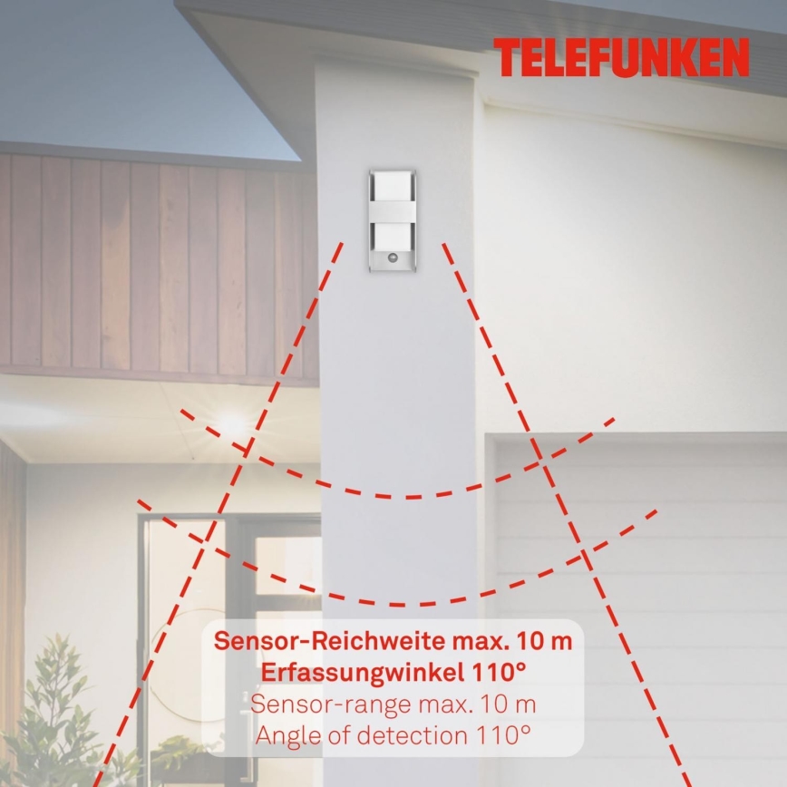 Telefunken 321104TF - Applique da esterno con sensore 1xE27/12W/230V IP44 bianco