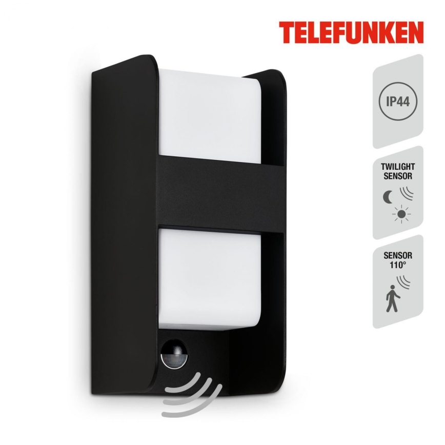 Telefunken 321105TF - Applique da esterno con sensore 1xE27/12W/230V IP44 nero