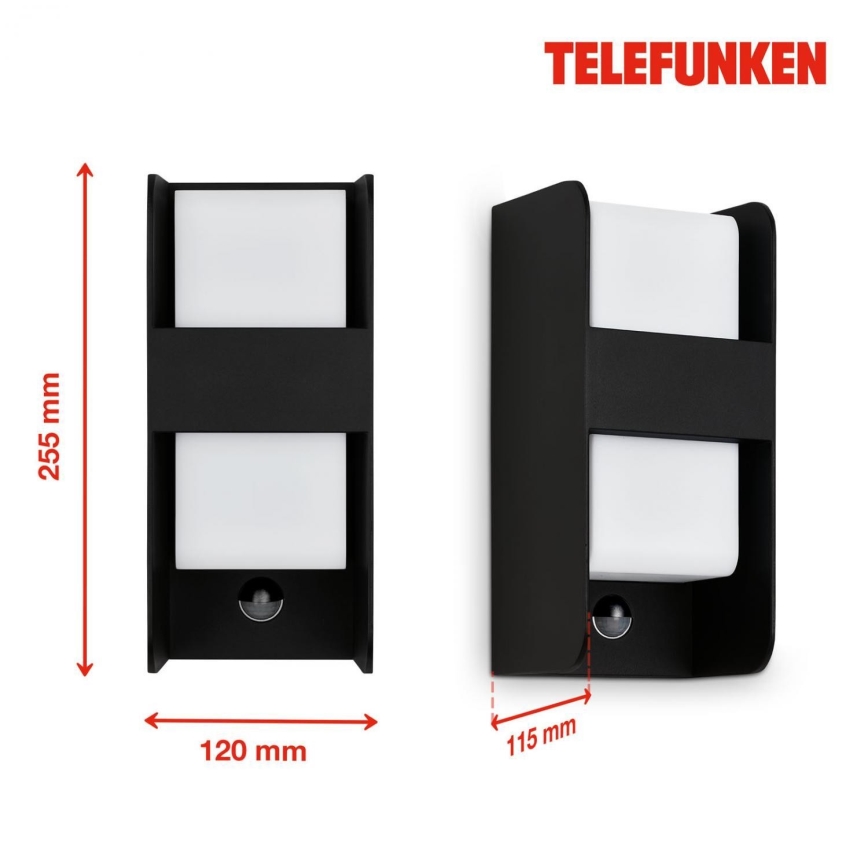 Telefunken 321105TF - Applique da esterno con sensore 1xE27/12W/230V IP44 nero