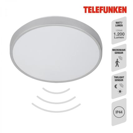 Telefunken 601604TF - Plafoniera LED da bagno con sensore LED/12W/230V IP44 diametro 29 cm