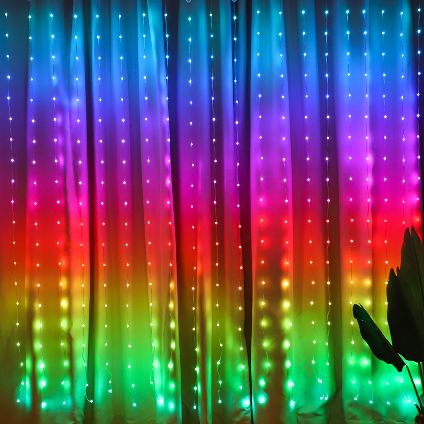 Tenda luminosa LED RGB dimmerabile WIZARD 400xLED/USB 2x2m + telecomando