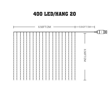 Tenda luminosa LED RGB dimmerabile WIZARD 400xLED/USB 2x2m + telecomando