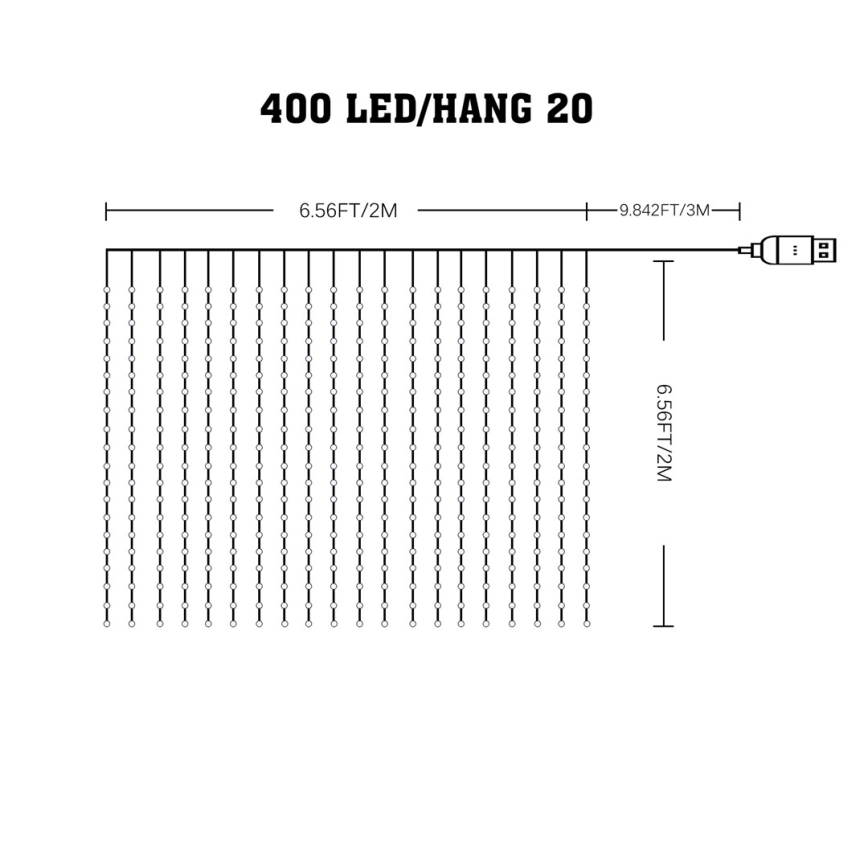 Tenda luminosa LED RGB dimmerabile WIZARD 400xLED/USB 2x2m + telecomando