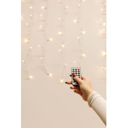 Tenda luminosa natalizia LED dimmerabile da esterno CURTAIN 360xLED/8,4W/230V 2x2 m IP44 bianco caldo + telecomando