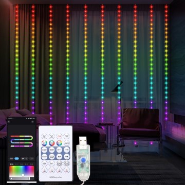 Tenda luminosa natalizia LED RGB dimmerabile WIZARD 300xLED/USB 3x3m + telecomando