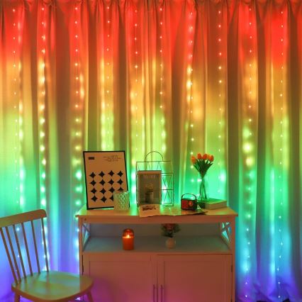 Tenda luminosa natalizia LED RGB dimmerabile WIZARD 300xLED/USB 3x3m + telecomando