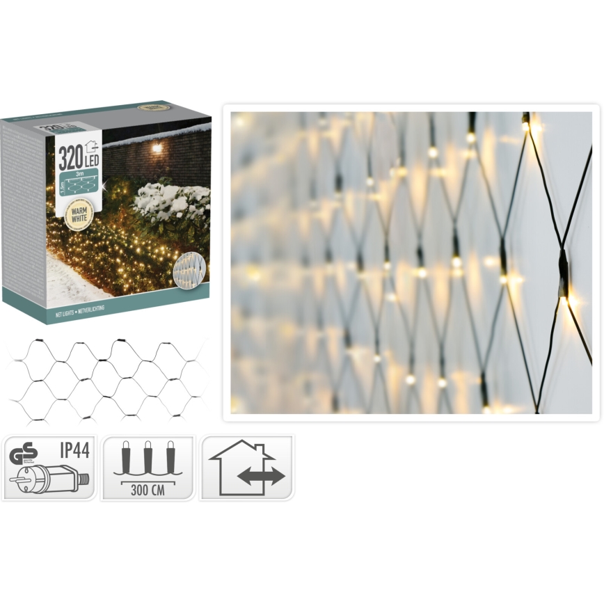 Tenda natalizia a LED per esterni 320xLED/230V 3x1,5 m IP44 bianco caldo