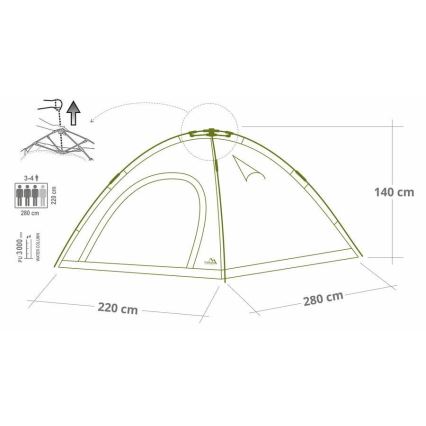 Tenda pop-up per 3-4 persone PU 3000 mm verde