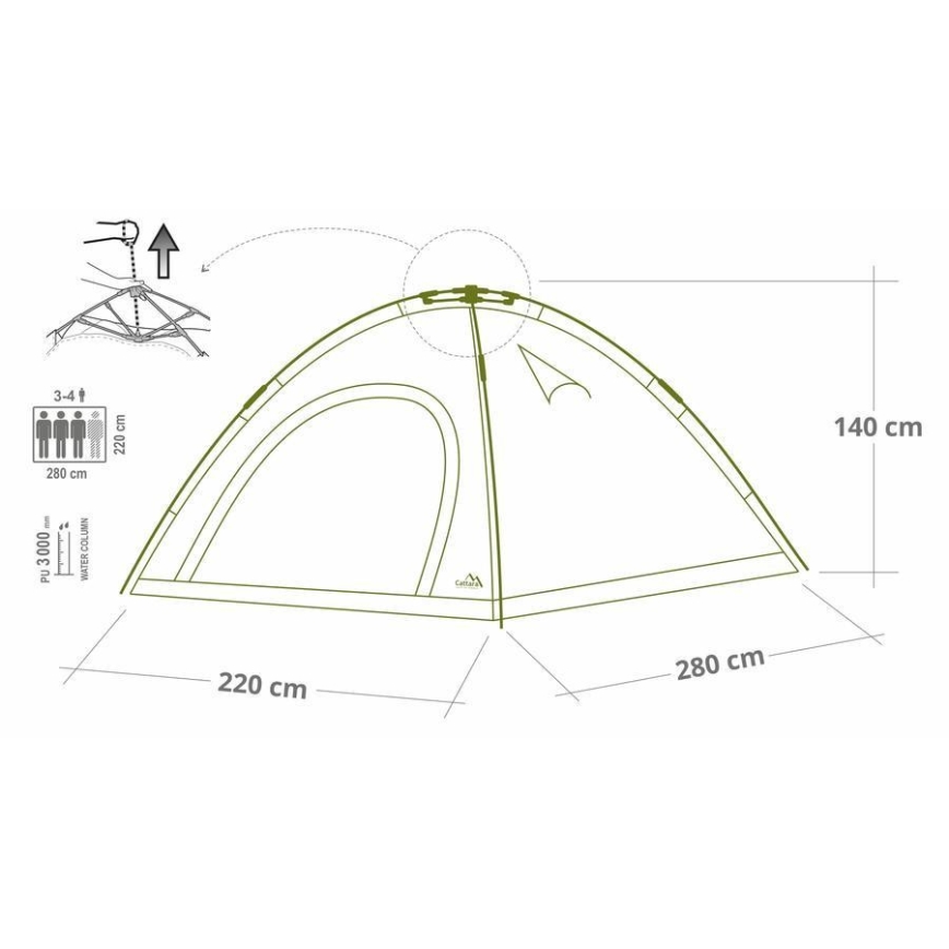 Tenda pop-up per 3-4 persone PU 3000 mm verde