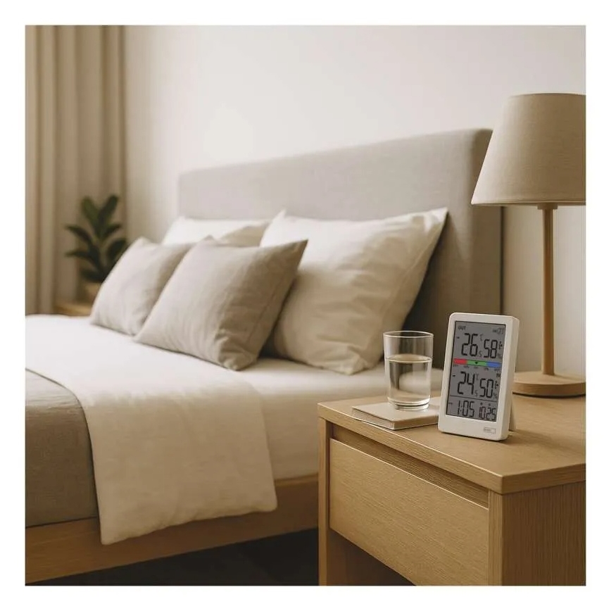 Termometro digitale con igrometro, alimentato da 2 batterie AAA, bianco