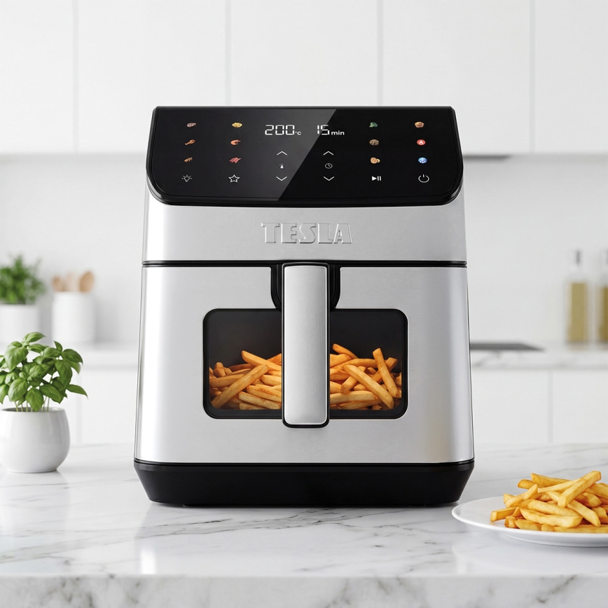 TESLA Electronics AirCook - Friggitrice ad aria 6,5 l 2100W/230V cromo opaco/nero