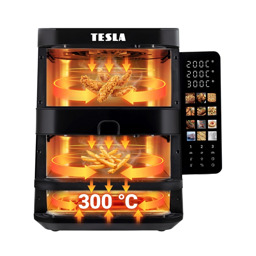 TESLA Electronics AirCook - Friggitrice ad aria a tre zone 14,5 l 2800W/230V nera