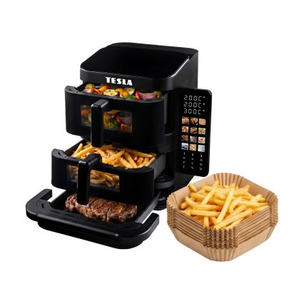 TESLA Electronics AirCook - Friggitrice ad aria a tre zone 14,5 l 2800W/230V nera