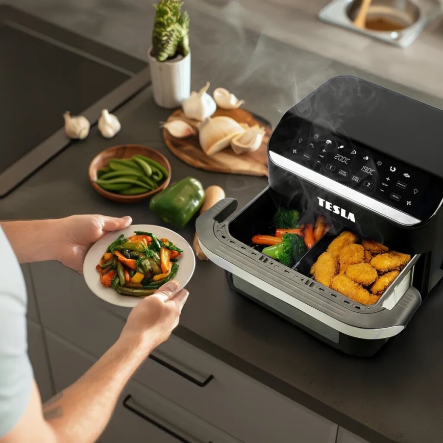 TESLA Electronics AirCook - Friggitrice ad aria calda digitale doppia multifunzione 10 l 2400W/230V