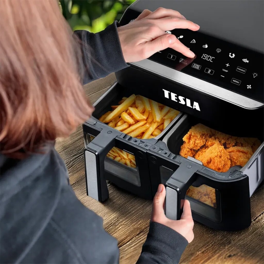 TESLA Electronics AirCook - Friggitrice ad aria calda digitale doppia multifunzione 9 l 2400W/230V