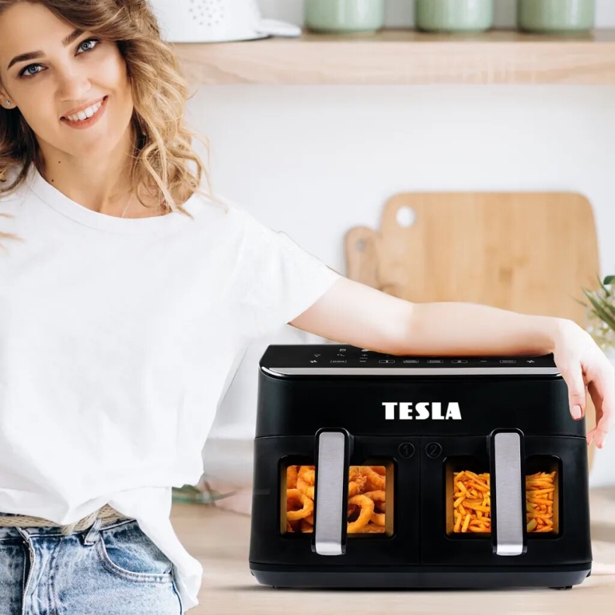 TESLA Electronics AirCook - Friggitrice ad aria calda digitale doppia multifunzione 9 l 2400W/230V