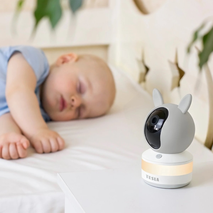 TESLA Electronics Bambino - Baby monitor intelligente 4 MP 2560p 5V Wi‑Fi Tuya grigio/bianco