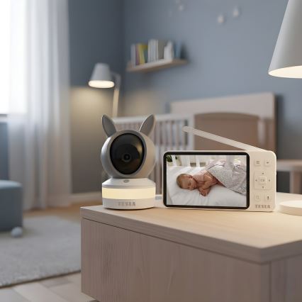 TESLA Electronics Bambino - Baby monitor intelligente con display 4 MP, 2560p, 5V, 5000 mAh, Wi-Fi Tuya, grigio/bianco