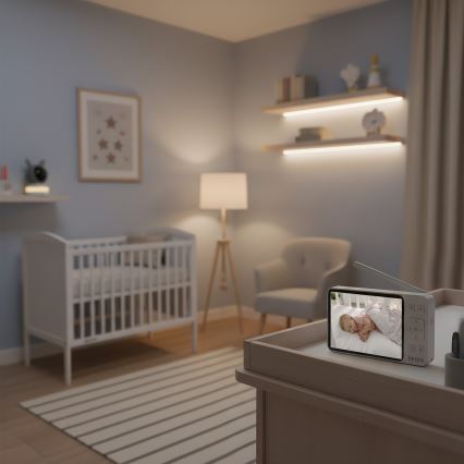 TESLA Electronics Bambino - Baby monitor intelligente con display 4 MP, 2560p, 5V, 5000 mAh, Wi-Fi Tuya, grigio/bianco