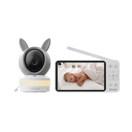 TESLA Electronics Bambino - Baby monitor intelligente con display 4 MP, 2560p, 5V, 5000 mAh, Wi-Fi Tuya, grigio/bianco