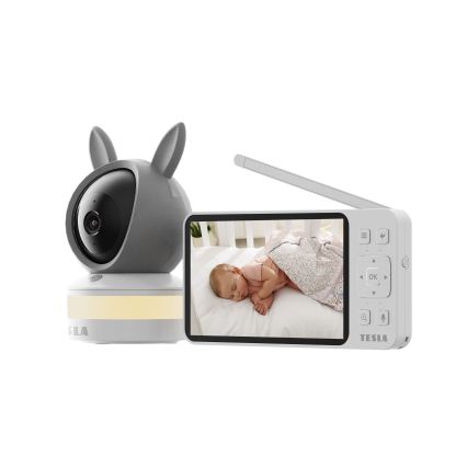 TESLA Electronics Bambino - Baby monitor intelligente con display 4 MP, 2560p, 5V, 5000 mAh, Wi-Fi Tuya, grigio/bianco