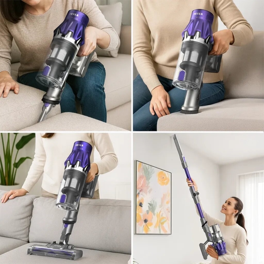 TESLA Electronics PureStar - Aspirapolvere a batteria flessibile 2in1 250W/2200 mAh grigio/viola
