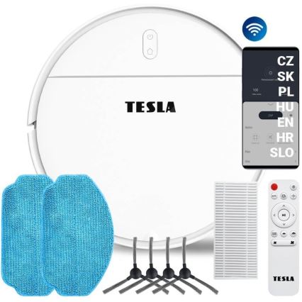 TESLA Electronics RoboStar - Aspirapolvere robot smart 2in1 2500 mAh Wi-Fi Tuya bianco + telecomando