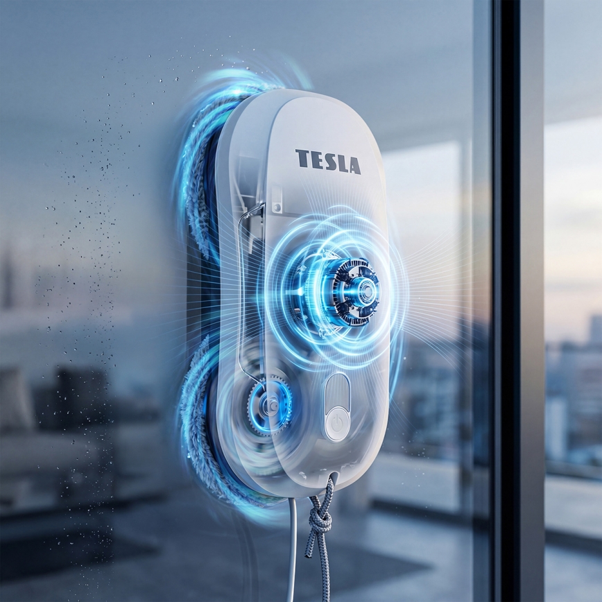 TESLA Electronics RoboStar - Pulitore per vetri con spruzzatore d'acqua 72W/230V/500 mAh + telecomando