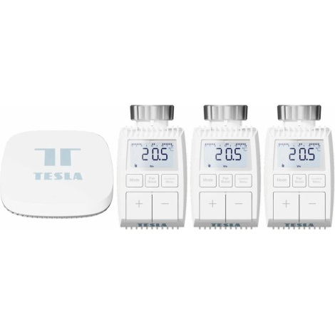 TESLA Smart - SET 3x Testa termostatica smart senza fili + intelligente gateway Hub Zigbee Wi-Fi