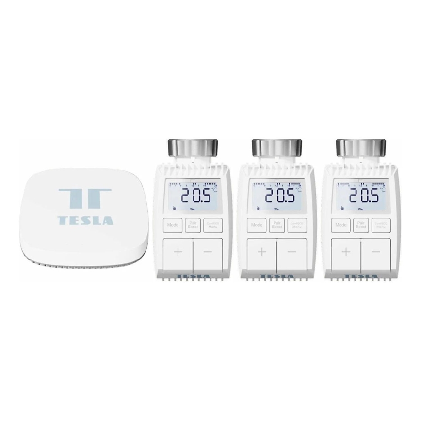 TESLA Smart - SET 3x Testa termostatica smart senza fili + intelligente gateway Hub Zigbee Wi-Fi