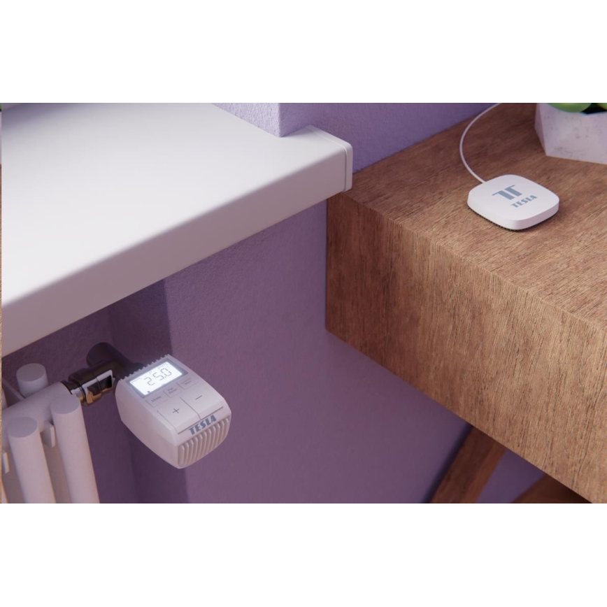 TESLA Smart - SET 3x Testa termostatica smart senza fili + intelligente gateway Hub Zigbee Wi-Fi