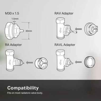 Testa termostatica intelligente con display LCD, 2x AA, Tuya