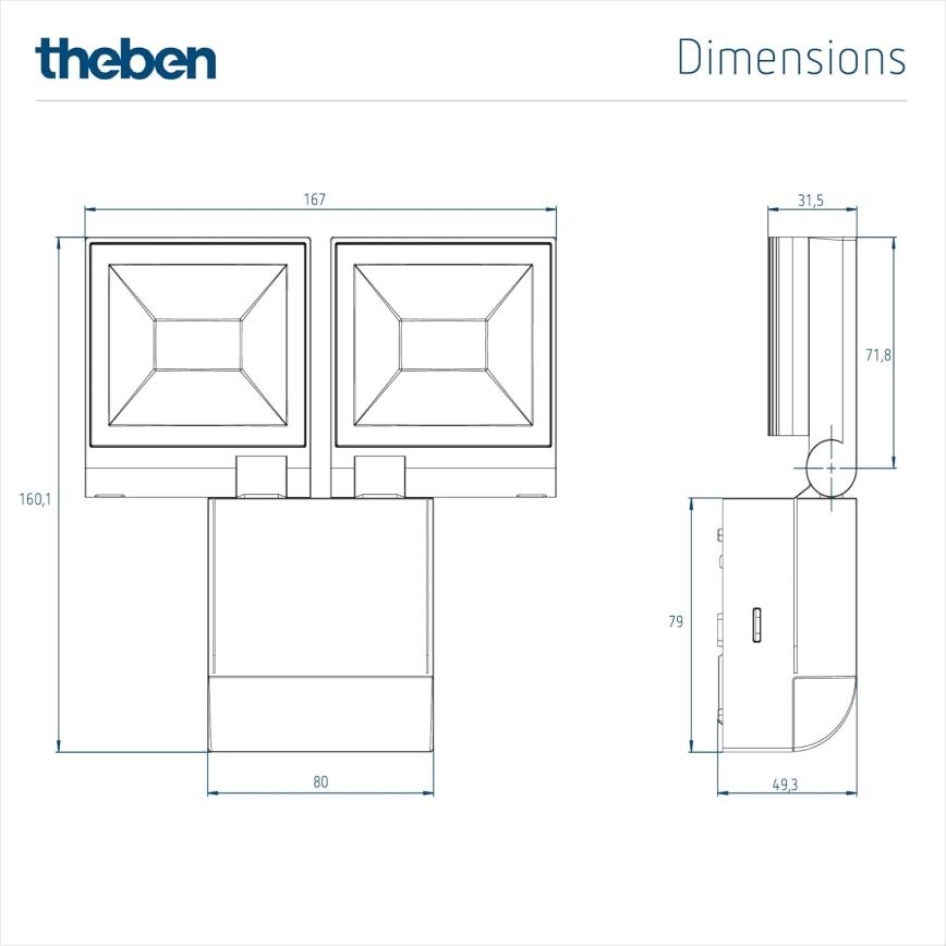 theben - Proiettore LED da parete 2xLED/10W/230V bianco IP55