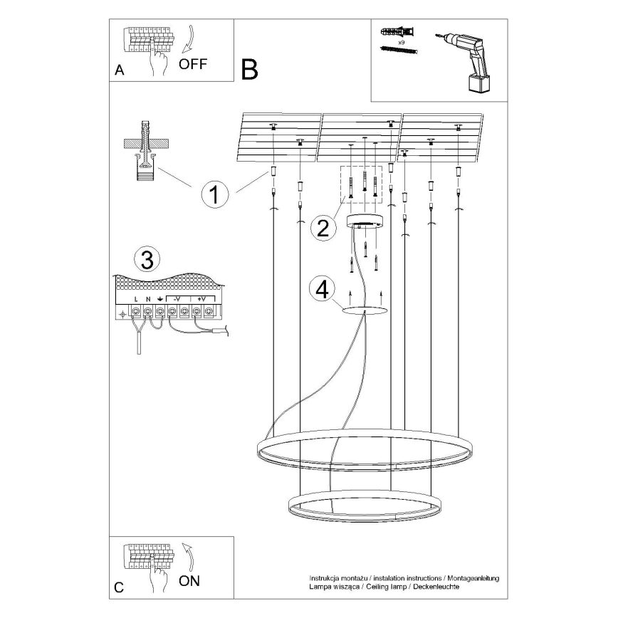 Thoro TH.176 - Lampadario LED a sospensione con filo RIO LED/80W/230V CRI 90 3000K bianco