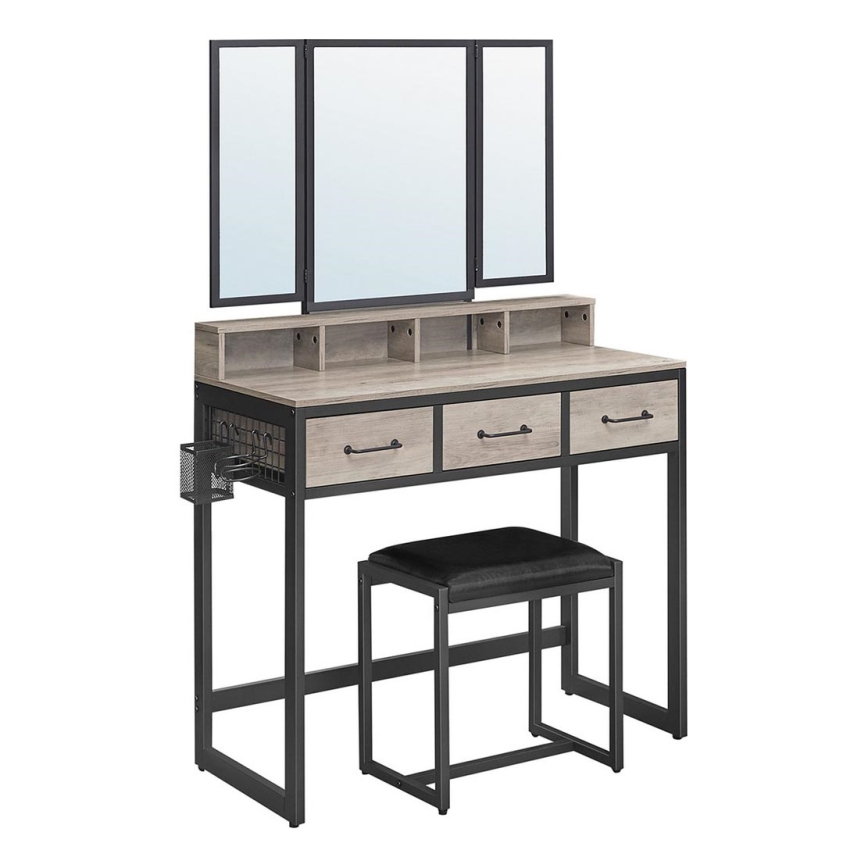 Toeletta con sgabello FLORA 28,6 x 42 cm grigio/nero