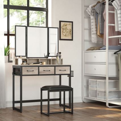 Toeletta con sgabello FLORA 28,6 x 42 cm grigio/nero