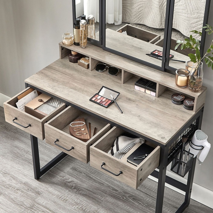 Toeletta con sgabello FLORA 28,6 x 42 cm grigio/nero