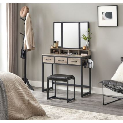 Toeletta con sgabello FLORA 28,6 x 42 cm grigio/nero