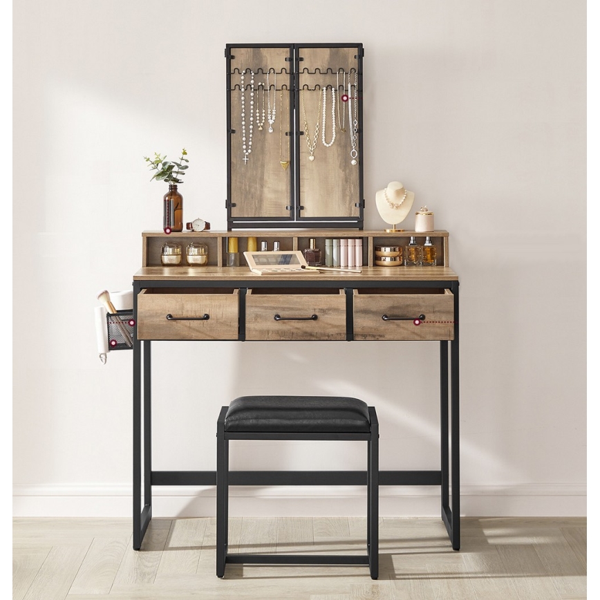 Toeletta FLORA con sgabello 28,6x42 cm marrone/nero