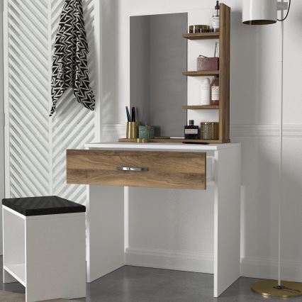 Toeletta tavolo da trucco OLIVIA 143x72 cm + tabouret 40x40 cm marrone/bianco