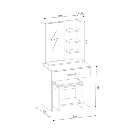 Toeletta tavolo da trucco OLIVIA 143x72 cm + tabouret 40x40 cm marrone/bianco