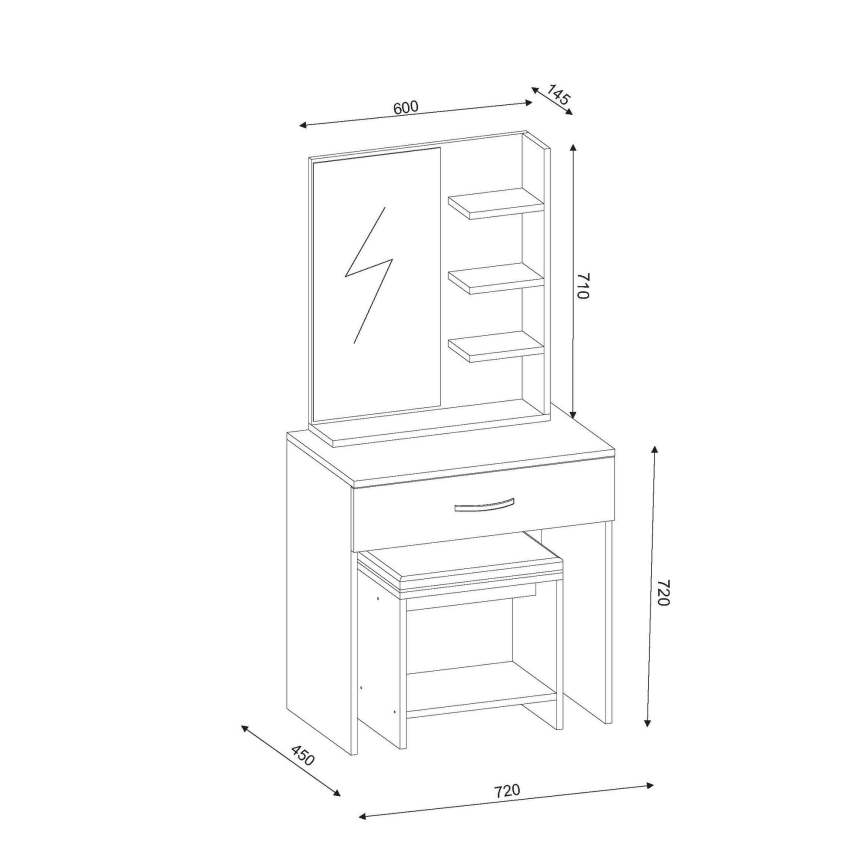 Toeletta tavolo da trucco OLIVIA 143x72 cm + tabouret 40x40 cm marrone/bianco