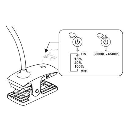 Top Light - Lampada da tavolo dimmerabile con controllo touch e morsetto BELLA LED/4,8W/5V 3000-6500K nero