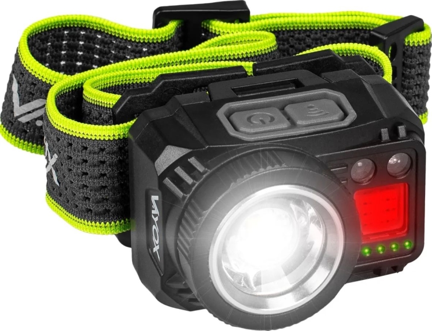 Torcia frontale LED ricaricabile con sensore, luce rossa e intensità luminosa regolabile LED/6W/5V/3xAAA IP66 500 lm 1200 mAh