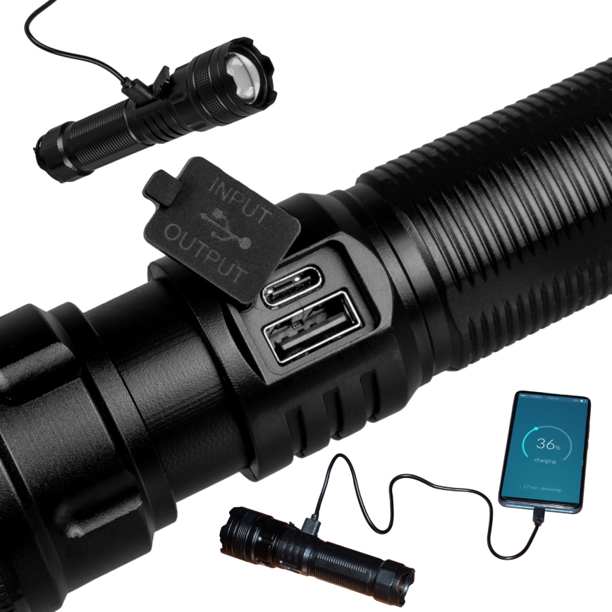Torcia ricaricabile dimmerabile a LED con funzione power bank LED/10W/5V IPX4 600 lm 2000 mAh