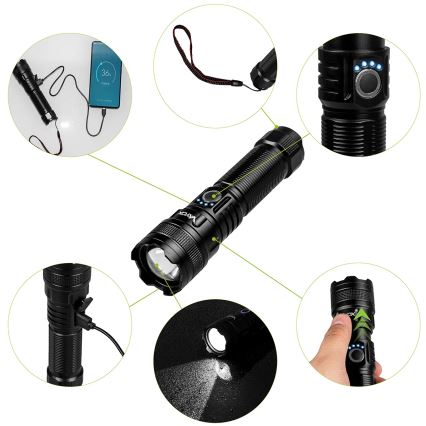 Torcia ricaricabile dimmerabile a LED con funzione power bank LED/10W/5V IPX4 600 lm 2000 mAh