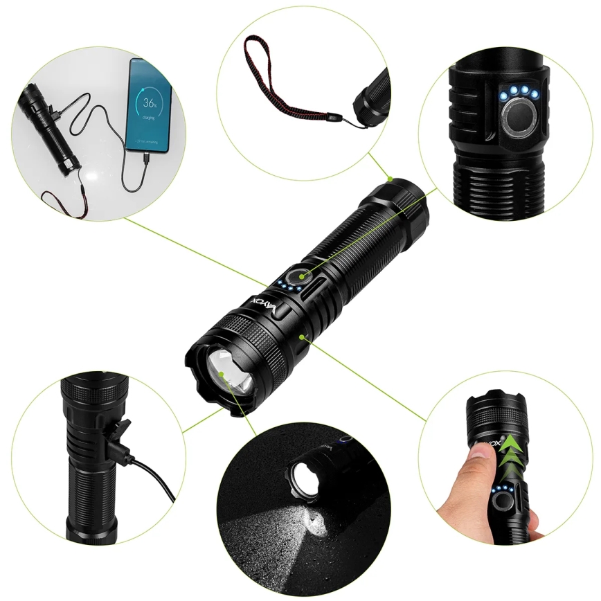 Torcia ricaricabile dimmerabile a LED con funzione power bank LED/10W/5V IPX4 600 lm 2000 mAh