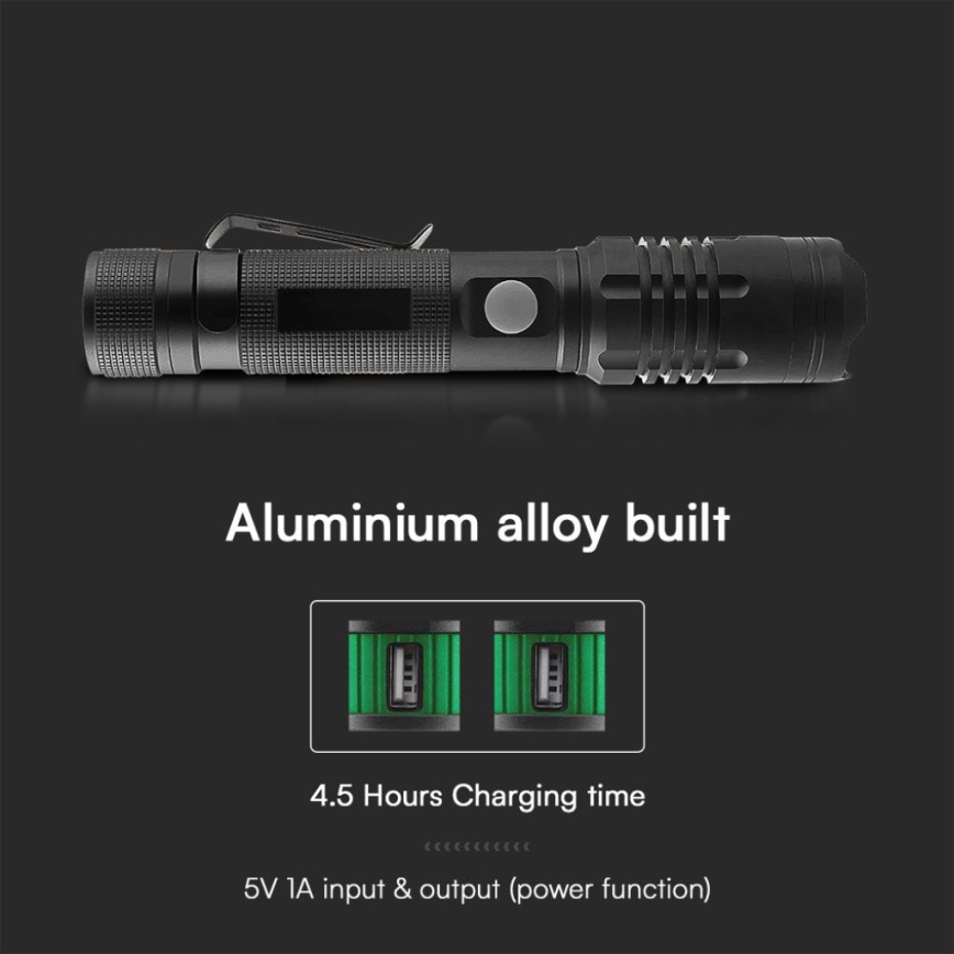 Torcia LED ricaricabile USB LED/10W/5V IP54 2000 mAh 1000 lucente